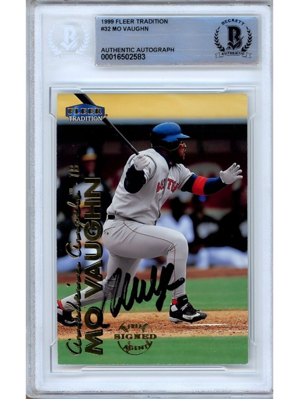 Mo Vaughn Signed 1999 Fleer Tradition #32 Boston Red Sox Beckett BAS Slab Auto